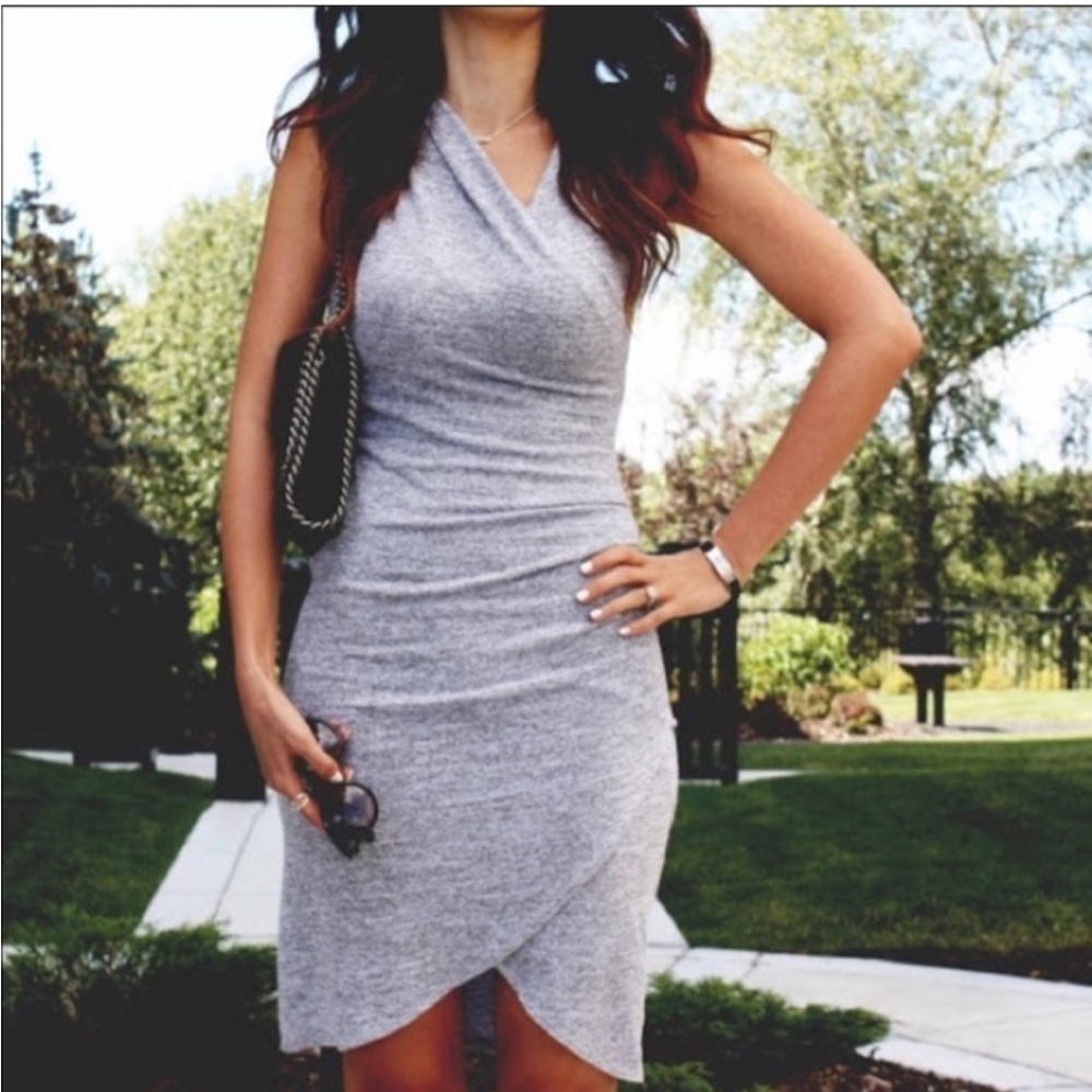 Wilfred Gray One-Shoulder Draped Bodycon Dress